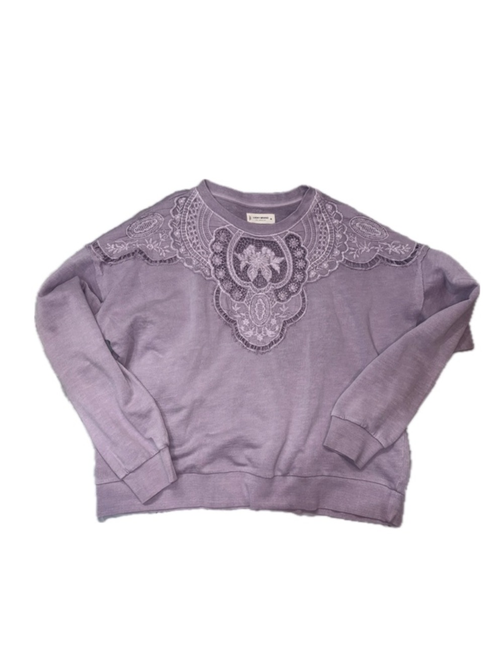 Lucky Brand Long Sleeve Lace Embroidered Top Women XL Lavender Purple Feminine